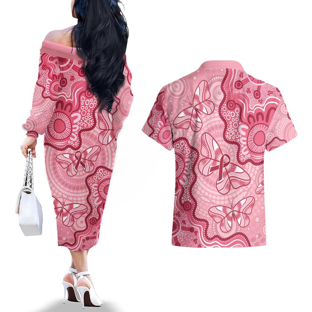 Australia Indigenous Mother's Day Couples Matching Off The Shoulder Long Sleeve Dress and Hawaiian Shirt Breast Cancer Survivor