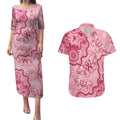 Australia Indigenous Mother's Day Couples Matching Puletasi and Hawaiian Shirt Breast Cancer Survivor