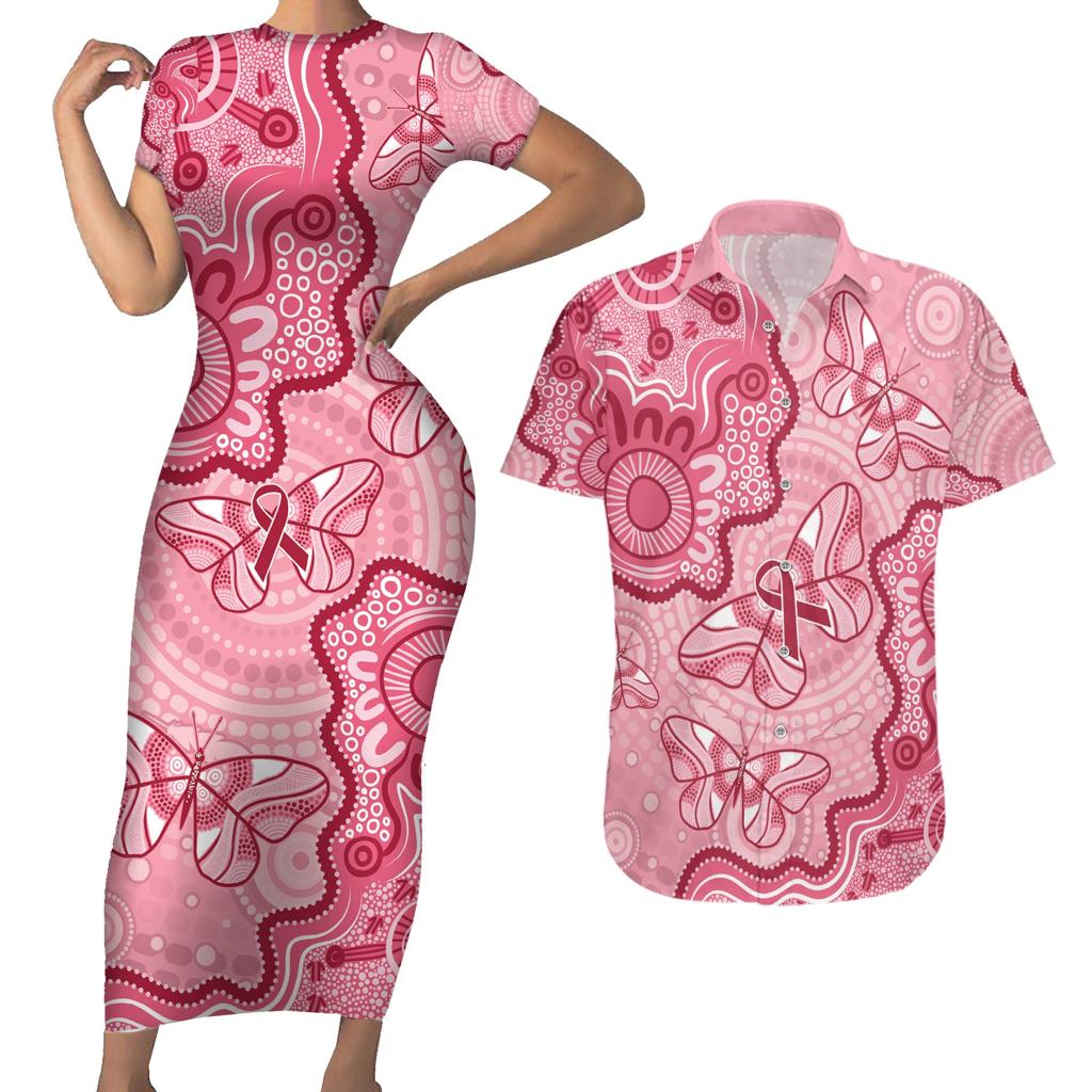Australia Indigenous Mother's Day Couples Matching Short Sleeve Bodycon Dress and Hawaiian Shirt Breast Cancer Survivor
