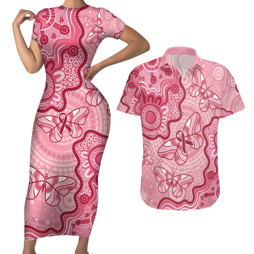 Australia Indigenous Mother's Day Couples Matching Short Sleeve Bodycon Dress and Hawaiian Shirt Breast Cancer Survivor