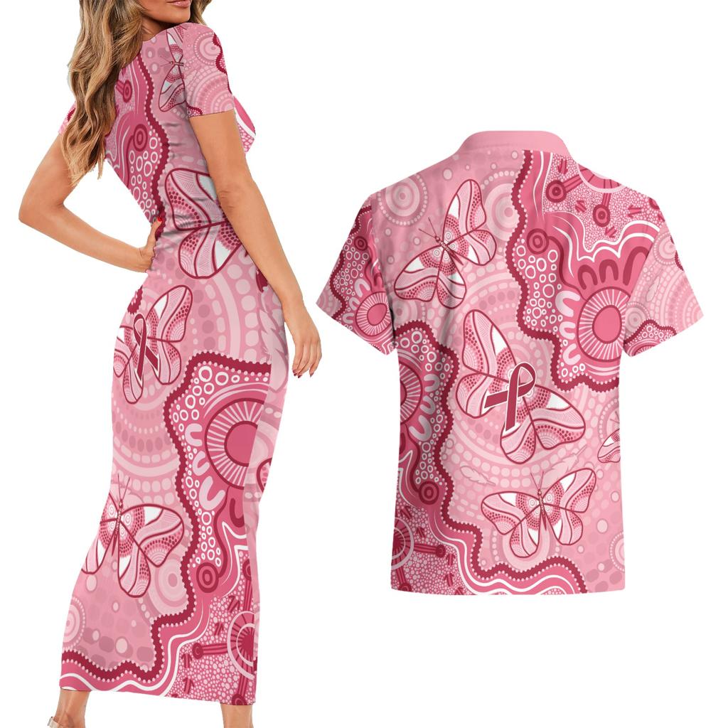 Australia Indigenous Mother's Day Couples Matching Short Sleeve Bodycon Dress and Hawaiian Shirt Breast Cancer Survivor