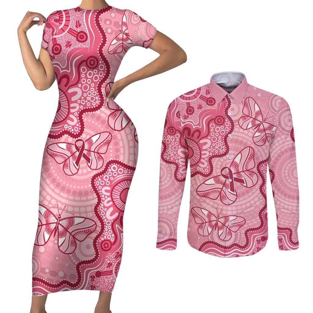 Australia Indigenous Mother's Day Couples Matching Short Sleeve Bodycon Dress and Long Sleeve Button Shirt Breast Cancer Survivor