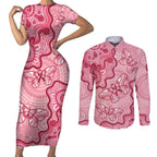 Australia Indigenous Mother's Day Couples Matching Short Sleeve Bodycon Dress and Long Sleeve Button Shirt Breast Cancer Survivor