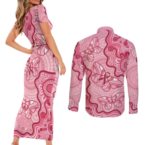 Australia Indigenous Mother's Day Couples Matching Short Sleeve Bodycon Dress and Long Sleeve Button Shirt Breast Cancer Survivor