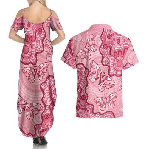 Australia Indigenous Mother's Day Couples Matching Summer Maxi Dress and Hawaiian Shirt Breast Cancer Survivor