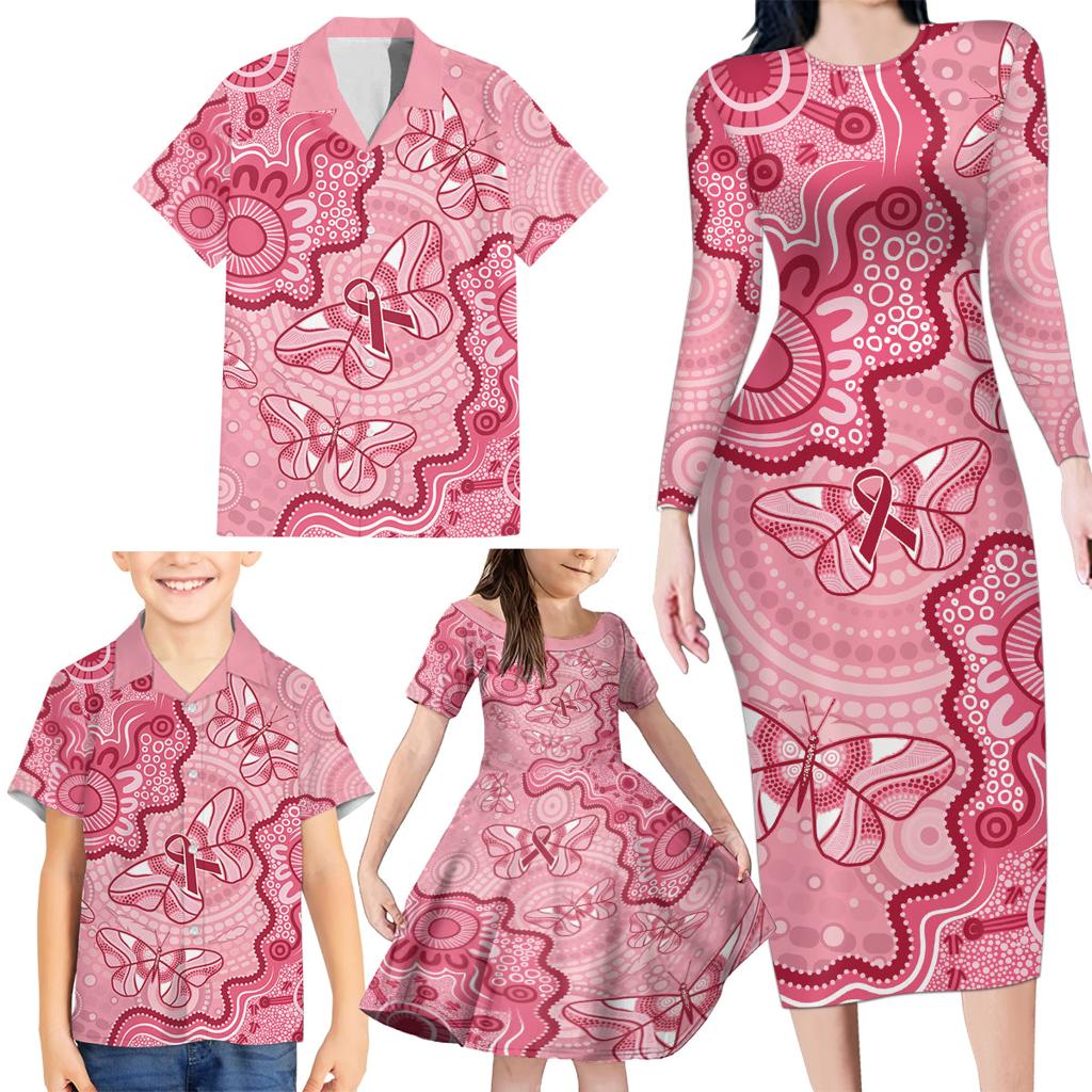 Australia Indigenous Mother's Day Family Matching Long Sleeve Bodycon Dress and Hawaiian Shirt Breast Cancer Survivor