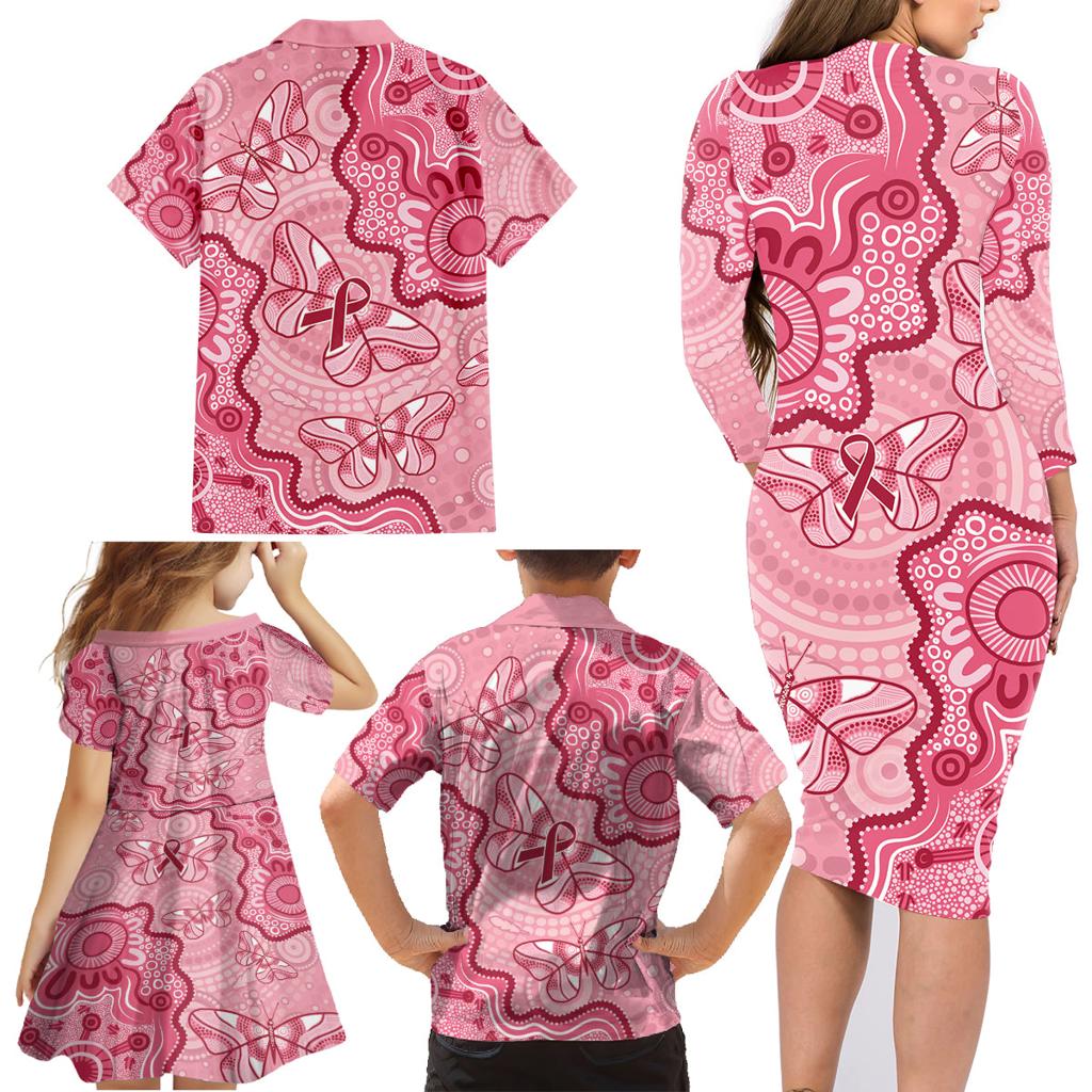Australia Indigenous Mother's Day Family Matching Long Sleeve Bodycon Dress and Hawaiian Shirt Breast Cancer Survivor