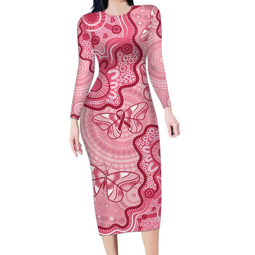 Australia Indigenous Mother's Day Family Matching Long Sleeve Bodycon Dress and Hawaiian Shirt Breast Cancer Survivor