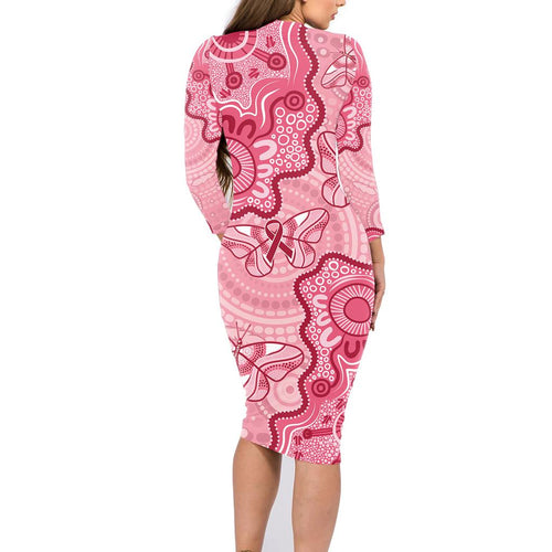 Australia Indigenous Mother's Day Family Matching Long Sleeve Bodycon Dress and Hawaiian Shirt Breast Cancer Survivor