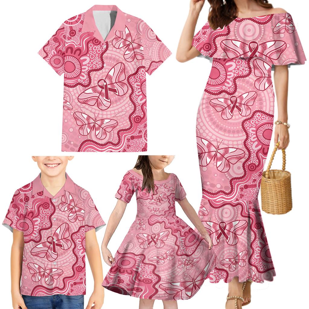 Australia Indigenous Mother's Day Family Matching Mermaid Dress and Hawaiian Shirt Breast Cancer Survivor