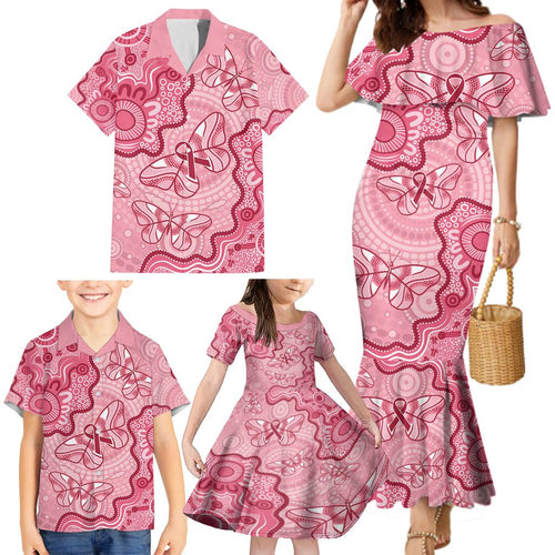 Australia Indigenous Mother's Day Family Matching Mermaid Dress and Hawaiian Shirt Breast Cancer Survivor
