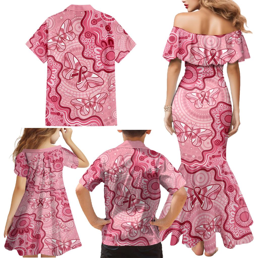 Australia Indigenous Mother's Day Family Matching Mermaid Dress and Hawaiian Shirt Breast Cancer Survivor