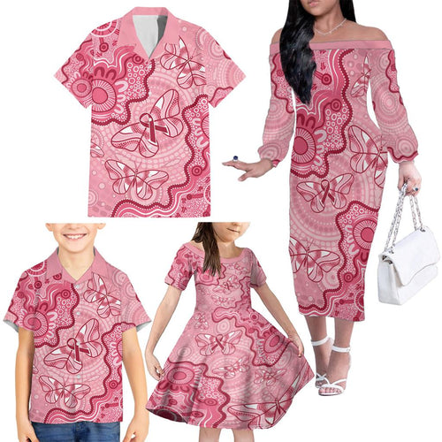 Australia Indigenous Mother's Day Family Matching Off The Shoulder Long Sleeve Dress and Hawaiian Shirt Breast Cancer Survivor