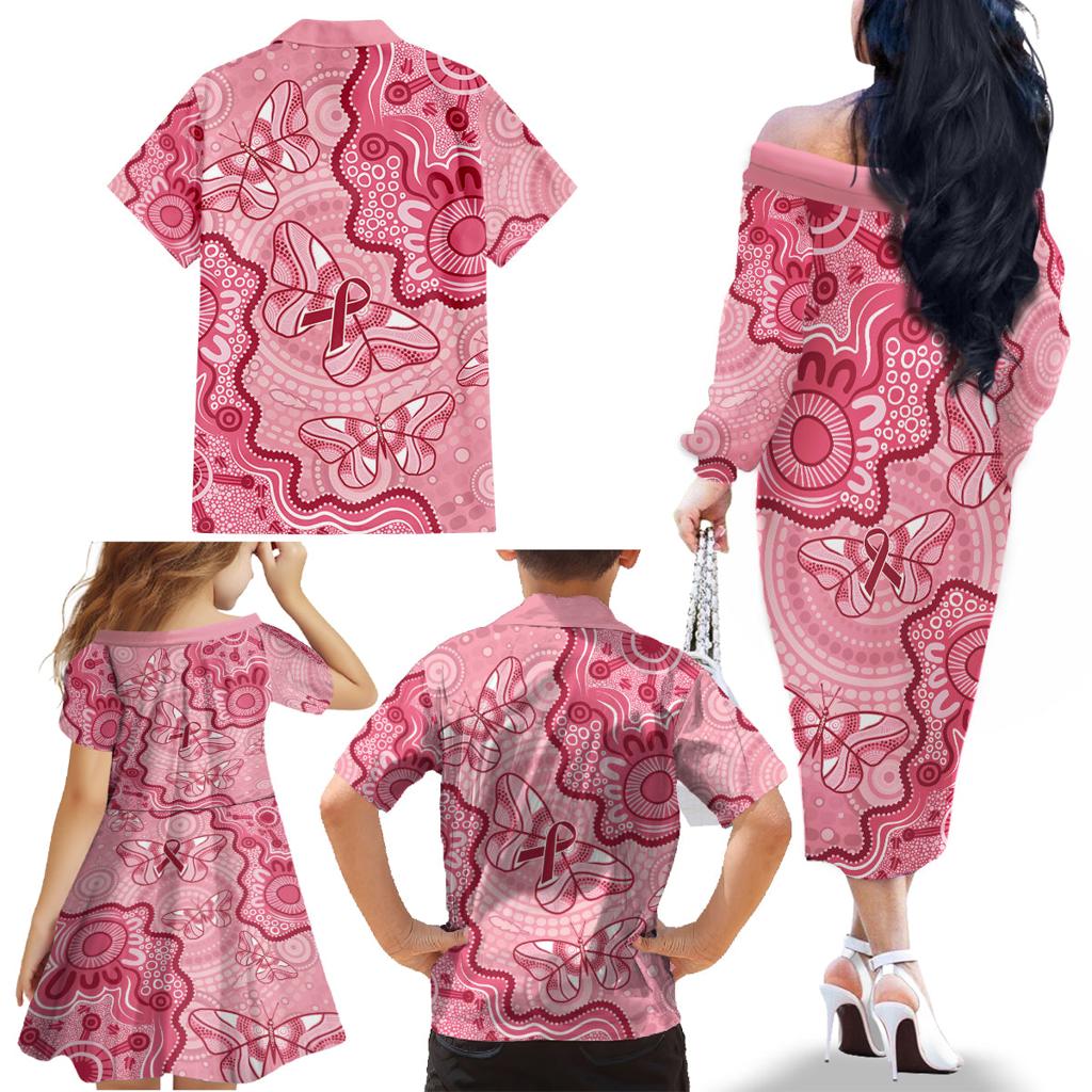 Australia Indigenous Mother's Day Family Matching Off The Shoulder Long Sleeve Dress and Hawaiian Shirt Breast Cancer Survivor