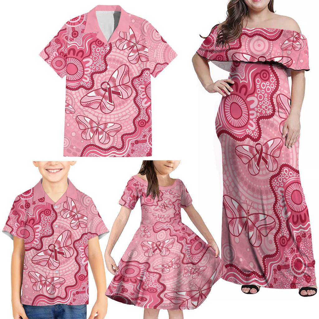 Australia Indigenous Mother's Day Family Matching Off Shoulder Maxi Dress and Hawaiian Shirt Breast Cancer Survivor