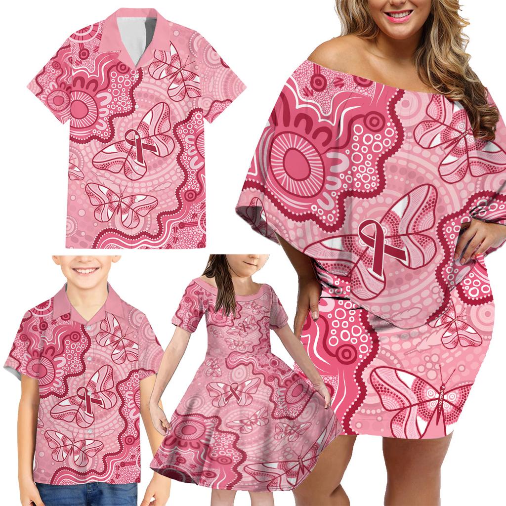Australia Indigenous Mother's Day Family Matching Off Shoulder Short Dress and Hawaiian Shirt Breast Cancer Survivor