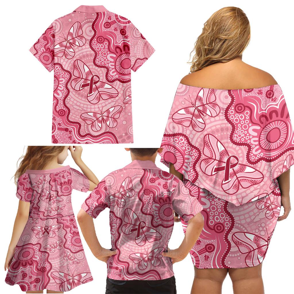 Australia Indigenous Mother's Day Family Matching Off Shoulder Short Dress and Hawaiian Shirt Breast Cancer Survivor