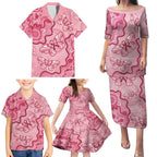 Australia Indigenous Mother's Day Family Matching Puletasi and Hawaiian Shirt Breast Cancer Survivor