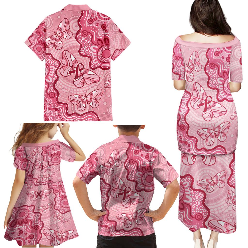 Australia Indigenous Mother's Day Family Matching Puletasi and Hawaiian Shirt Breast Cancer Survivor
