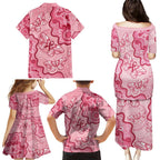 Australia Indigenous Mother's Day Family Matching Puletasi and Hawaiian Shirt Breast Cancer Survivor