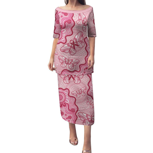 Australia Indigenous Mother's Day Family Matching Puletasi and Hawaiian Shirt Breast Cancer Survivor