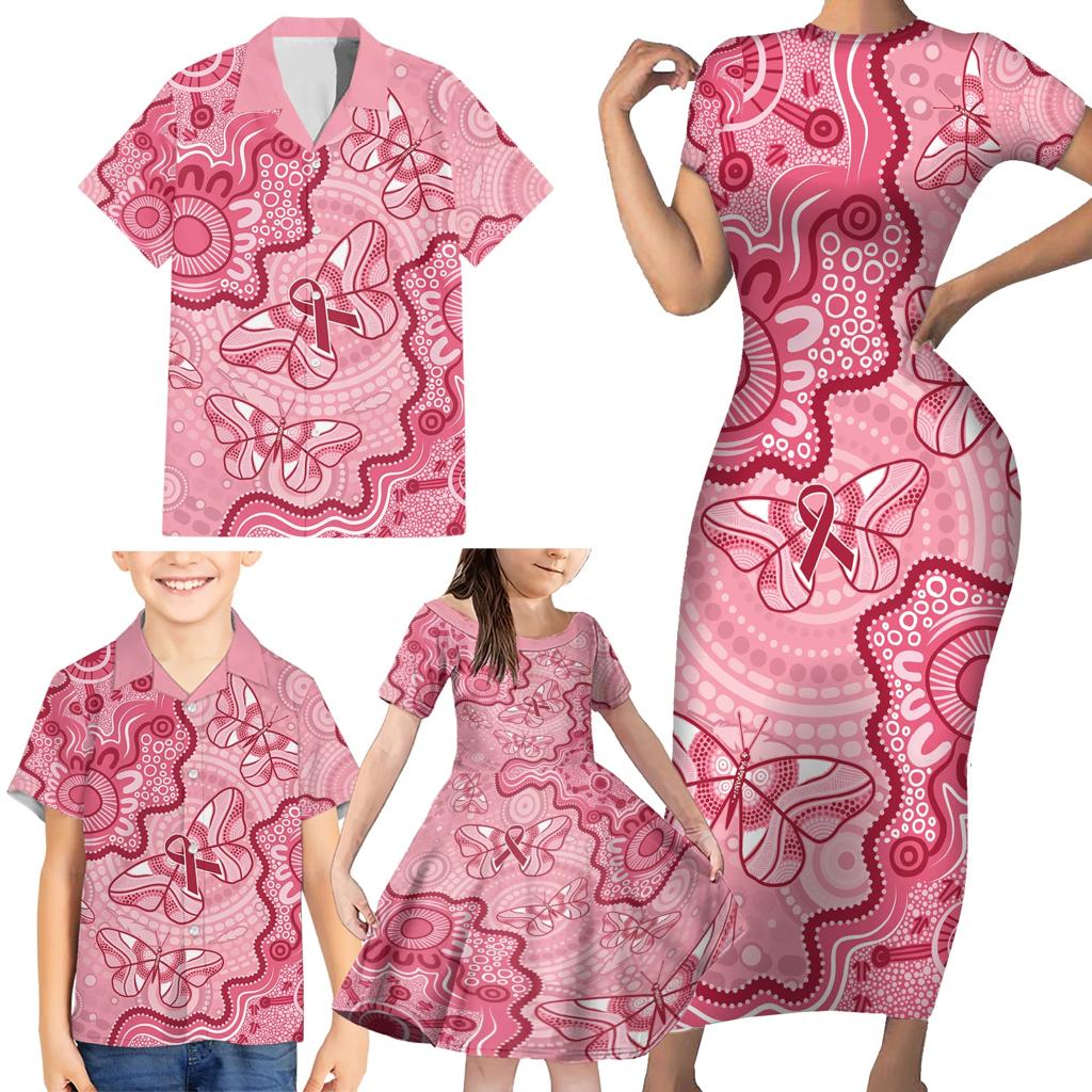 Australia Indigenous Mother's Day Family Matching Short Sleeve Bodycon Dress and Hawaiian Shirt Breast Cancer Survivor