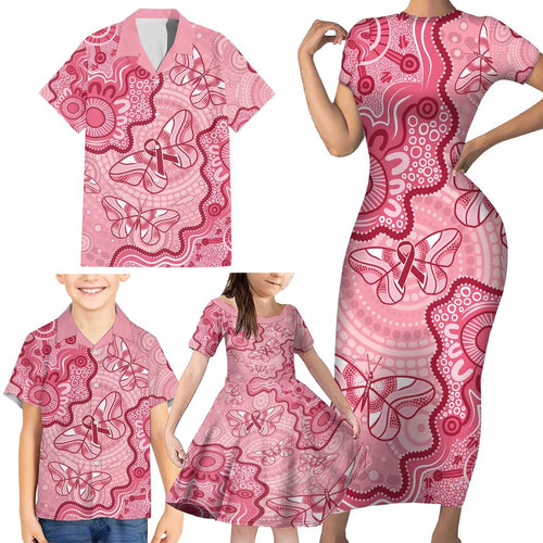 Australia Indigenous Mother's Day Family Matching Short Sleeve Bodycon Dress and Hawaiian Shirt Breast Cancer Survivor