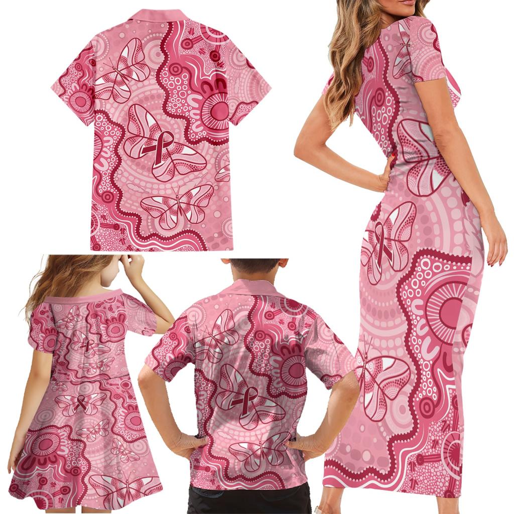 Australia Indigenous Mother's Day Family Matching Short Sleeve Bodycon Dress and Hawaiian Shirt Breast Cancer Survivor