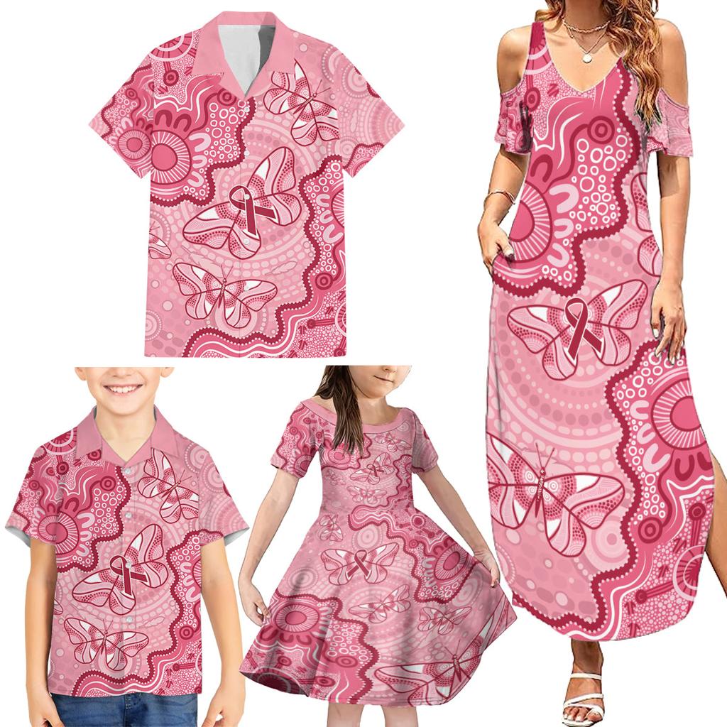 Australia Indigenous Mother's Day Family Matching Summer Maxi Dress and Hawaiian Shirt Breast Cancer Survivor