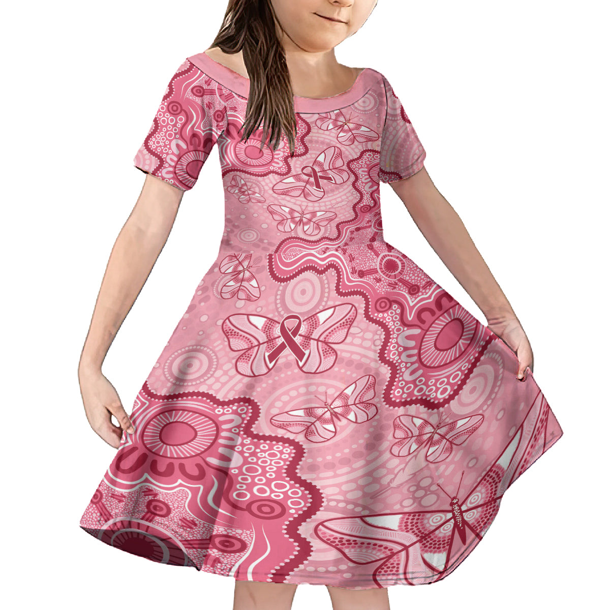 Australia Indigenous Mother's Day Kid Short Sleeve Dress Breast Cancer Survivor