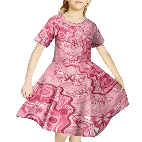 Australia Indigenous Mother's Day Kid Short Sleeve Dress Breast Cancer Survivor