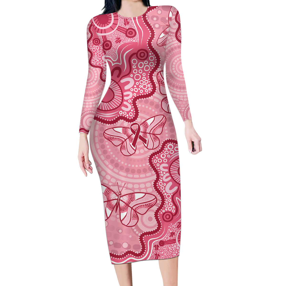 Australia Indigenous Mother's Day Long Sleeve Bodycon Dress Breast Cancer Survivor