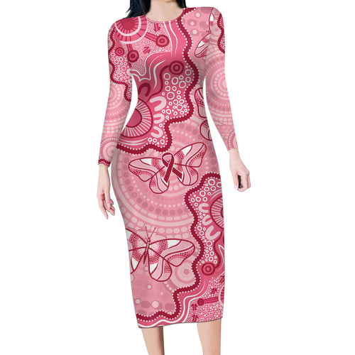 Australia Indigenous Mother's Day Long Sleeve Bodycon Dress Breast Cancer Survivor