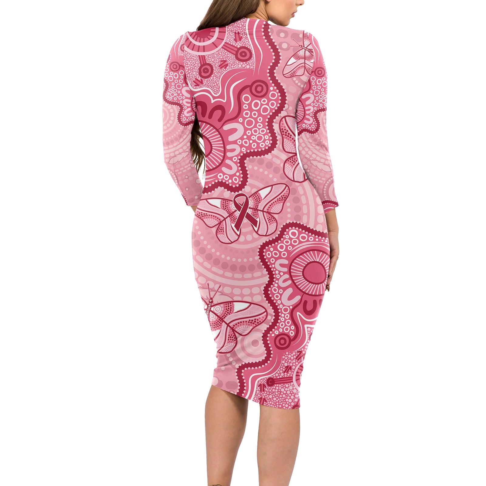 Australia Indigenous Mother's Day Long Sleeve Bodycon Dress Breast Cancer Survivor