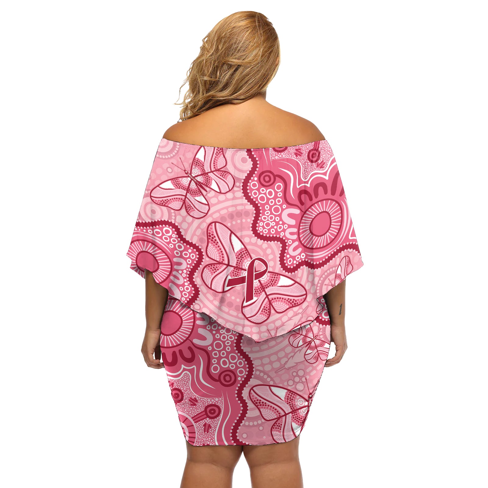 Australia Indigenous Mother's Day Off Shoulder Short Dress Breast Cancer Survivor