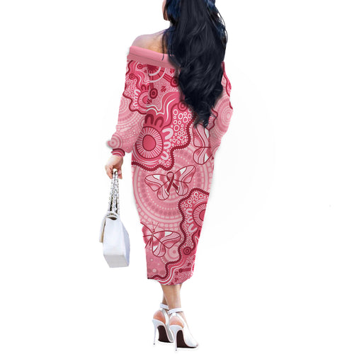 Australia Indigenous Mother's Day Off The Shoulder Long Sleeve Dress Breast Cancer Survivor