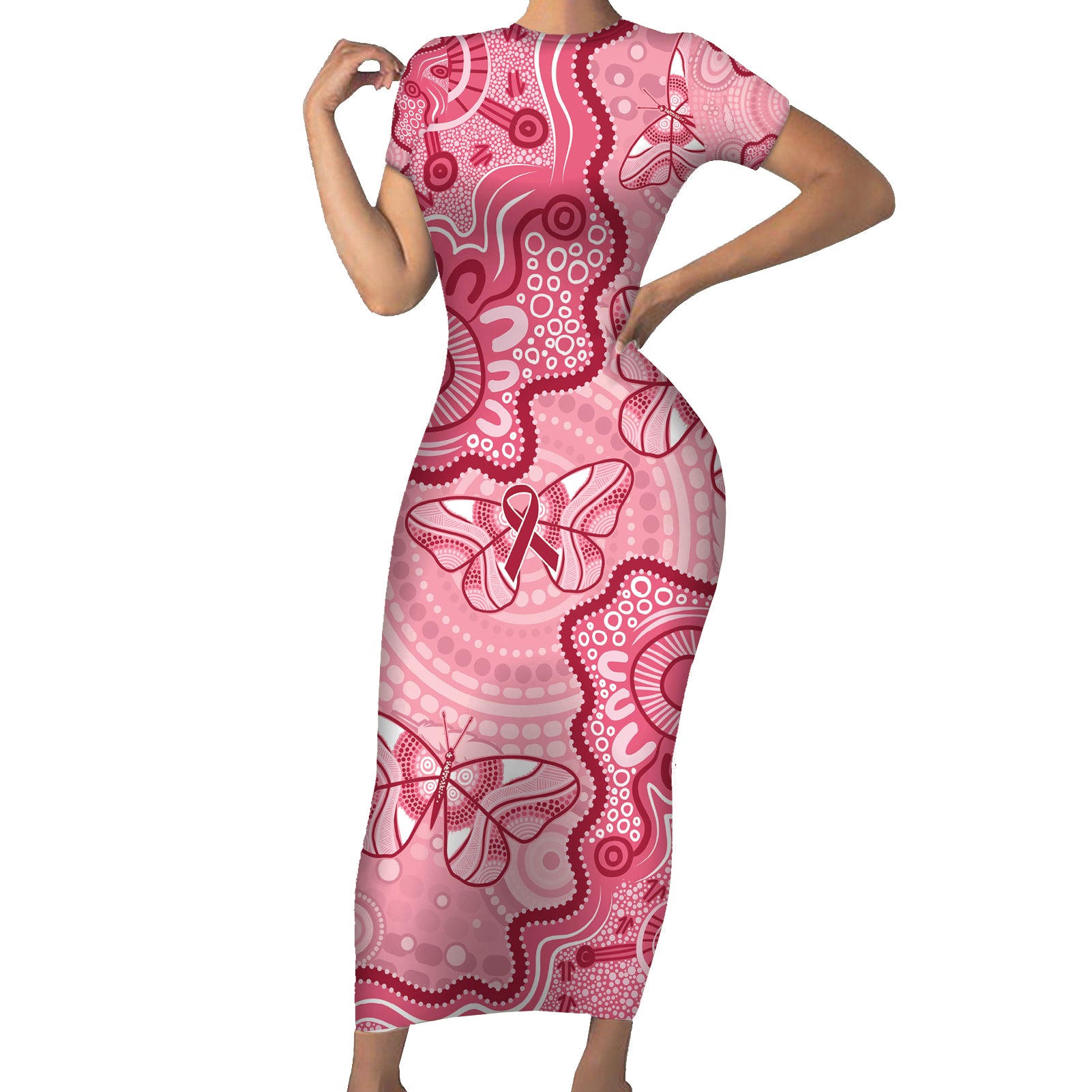 Australia Indigenous Mother's Day Short Sleeve Bodycon Dress Breast Cancer Survivor