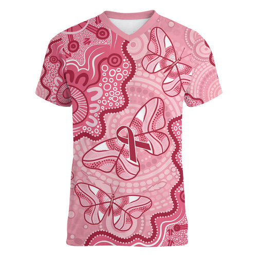Australia Indigenous Mother's Day Women V-Neck T-Shirt Breast Cancer Survivor