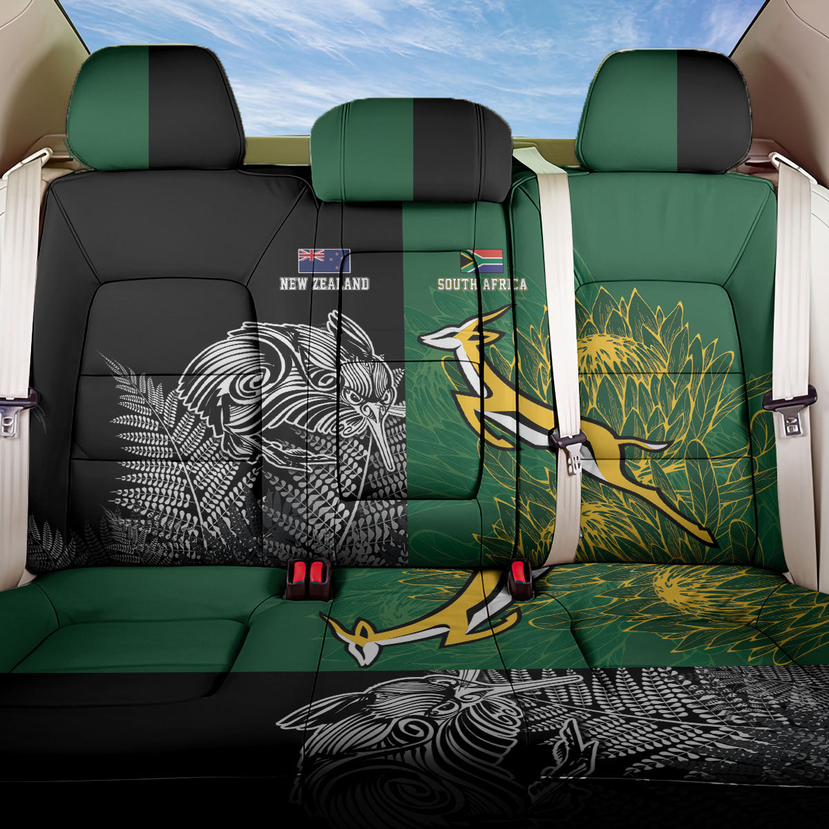 New Zealand - South Africa Greatest Rivals Rugby Back Car Seat Cover Kiwi Vs Bokke
