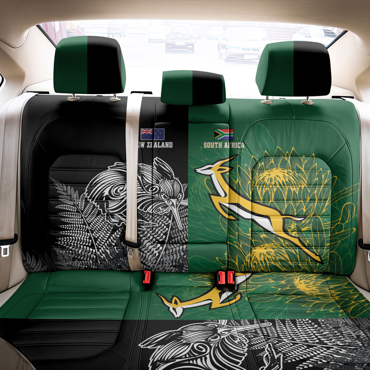New Zealand - South Africa Greatest Rivals Rugby Back Car Seat Cover Kiwi Vs Bokke