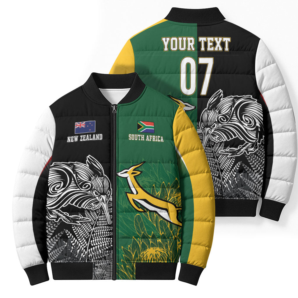 New Zealand - South Africa Greatest Rivals Rugby Custom Bomber Puffer Jacket Kiwi Vs Bokke