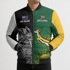 New Zealand - South Africa Greatest Rivals Rugby Custom Bomber Puffer Jacket Kiwi Vs Bokke