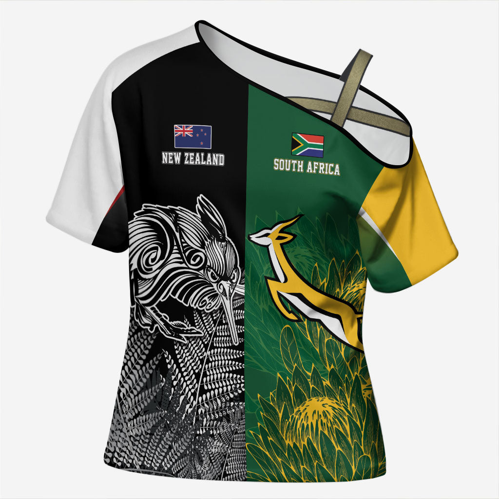New Zealand - South Africa Greatest Rivals Rugby Custom Cross Shoulder Shirt Kiwi Vs Bokke