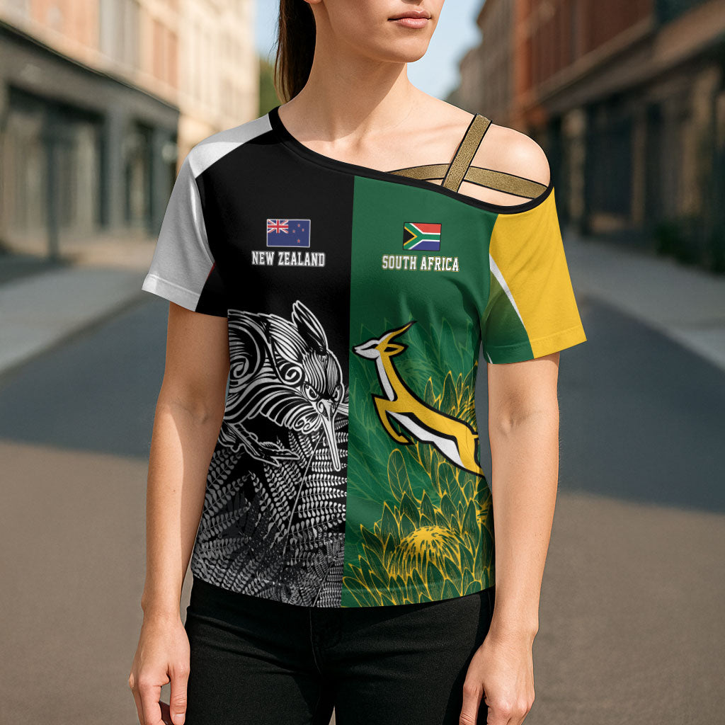 New Zealand - South Africa Greatest Rivals Rugby Custom Cross Shoulder Shirt Kiwi Vs Bokke