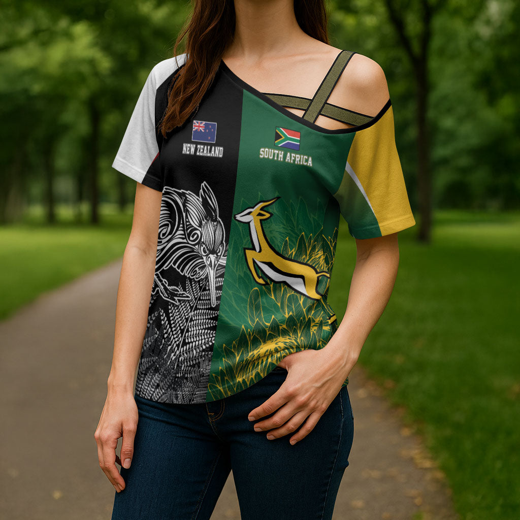 New Zealand - South Africa Greatest Rivals Rugby Custom Cross Shoulder Shirt Kiwi Vs Bokke