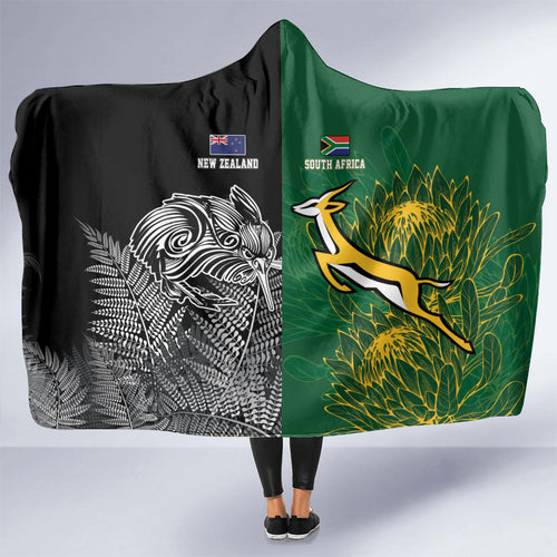 New Zealand - South Africa Greatest Rivals Rugby Hooded Blanket Kiwi Vs Bokke