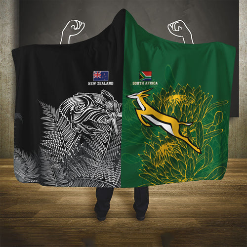 New Zealand - South Africa Greatest Rivals Rugby Hooded Blanket Kiwi Vs Bokke
