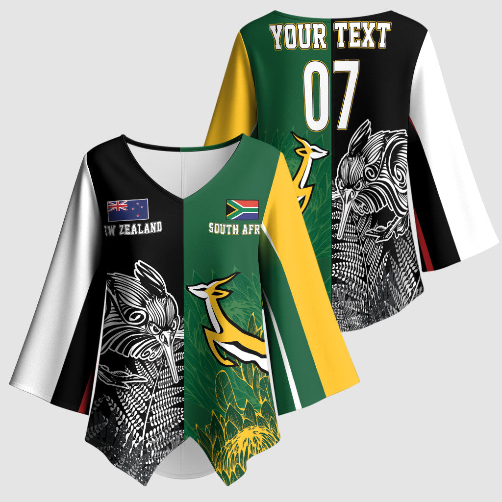 New Zealand - South Africa Greatest Rivals Rugby Custom Kimono Sleeve Blouse Kiwi Vs Bokke