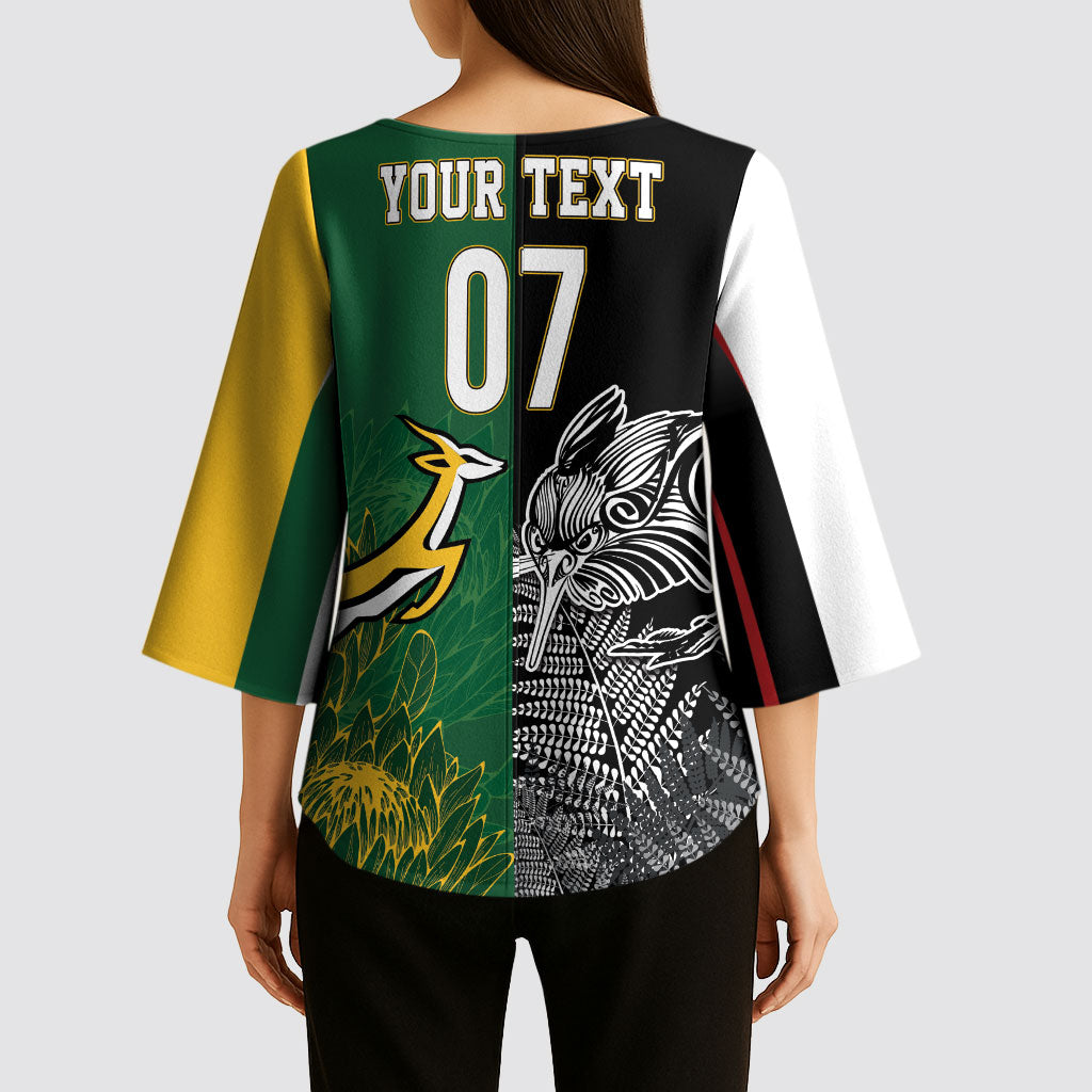 New Zealand - South Africa Greatest Rivals Rugby Custom Kimono Sleeve Blouse Kiwi Vs Bokke