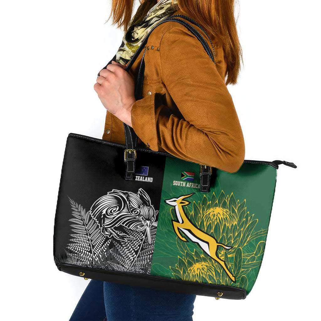 New Zealand - South Africa Greatest Rivals Rugby Leather Tote Bag Kiwi Vs Bokke